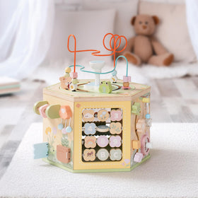 ROBOTIME wooden activity cube keeps kids engaged during quiet time.