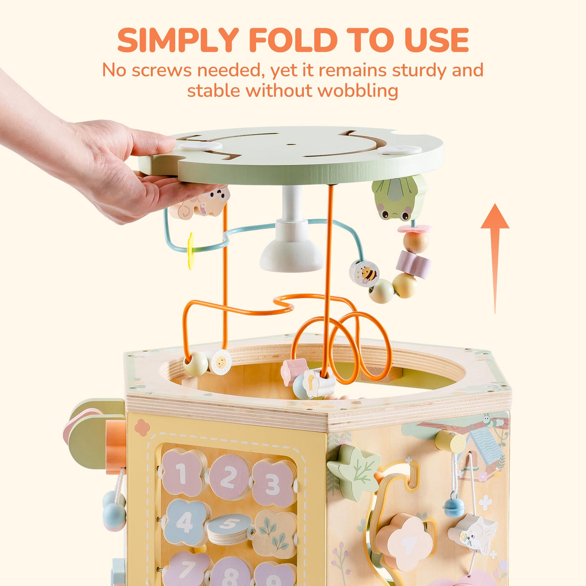 ROBOTIME wooden activity cube shape sort promotes early problem solving.