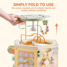 ROBOTIME wooden activity cube shape sort promotes early problem solving.
