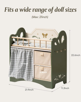 ROBOTIME wooden doll bed storage baskets keep doll clothes organized.