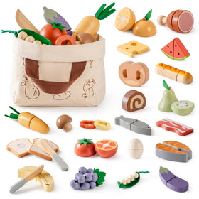 ROBOTIME wooden play food fruits cutting set highlights realistic pretend cooking for kids