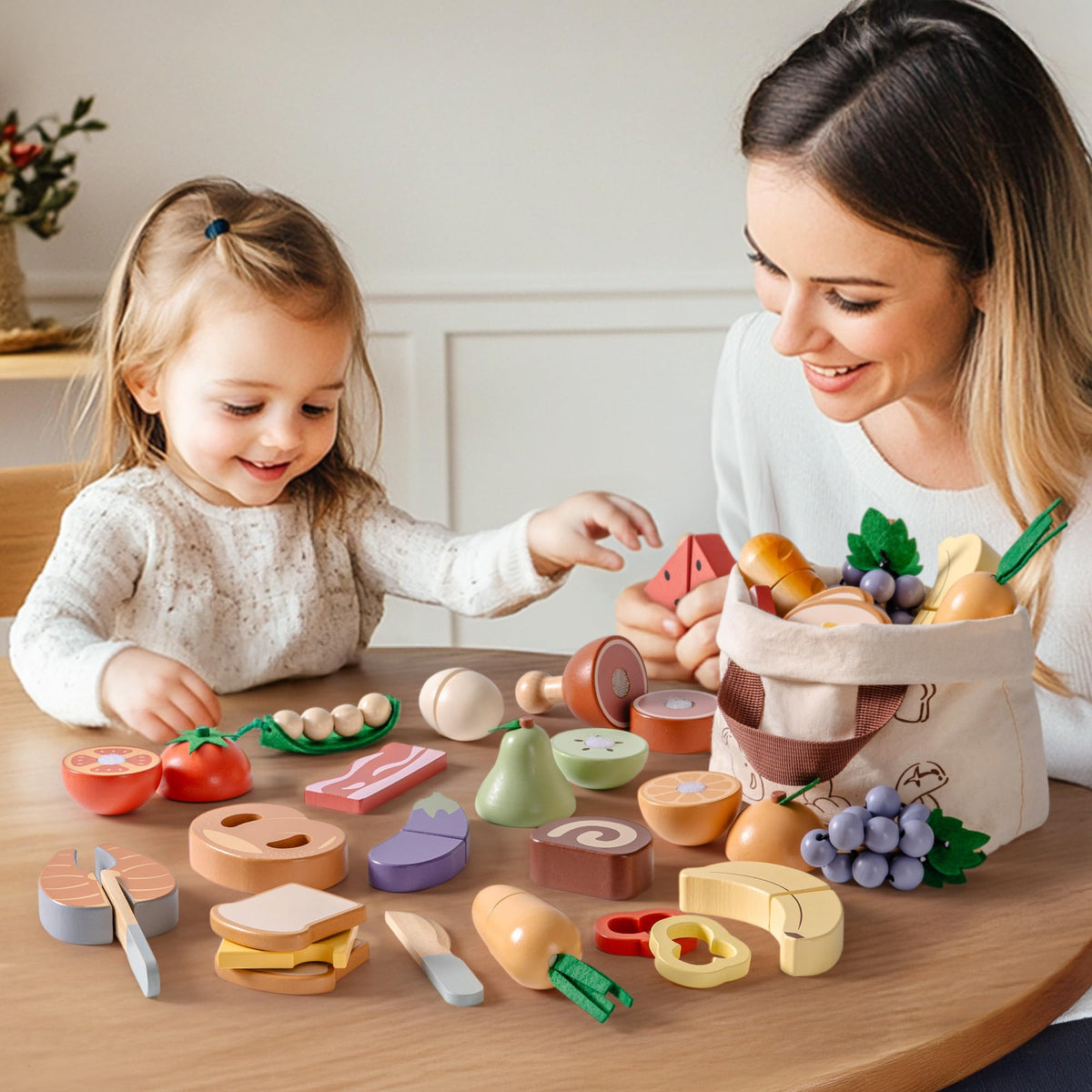 ROBOTIME wooden play food meat cutting set supports safe, durable pretend dining experiences