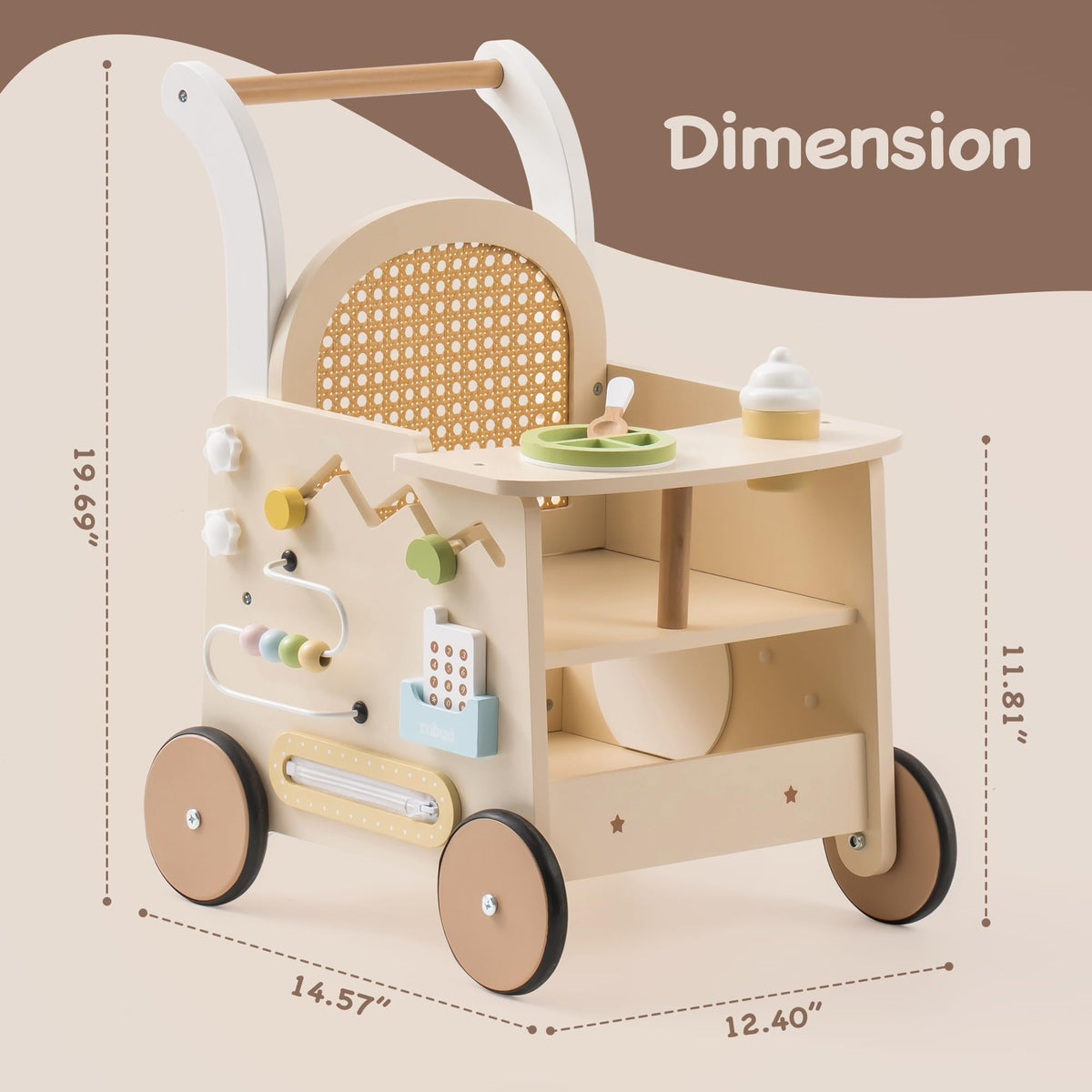 Robotime wooden baby walker rounded edges emphasizing kid safety