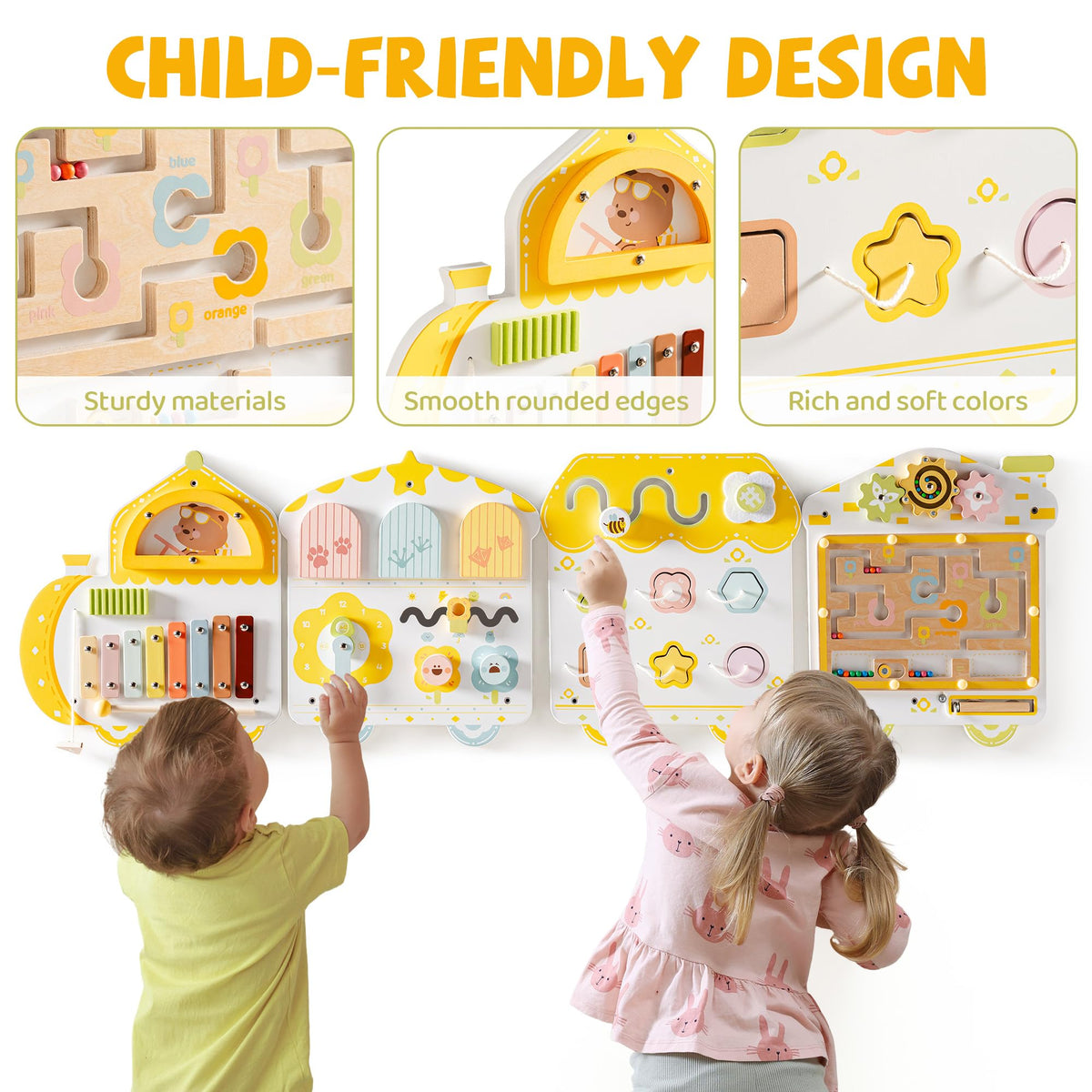 ROBUD 12-in-1 play panel fosters independent exploration