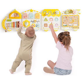 ROBUD Activity Wall Busy Board with spring train theme boosts toddler fine motor focus
