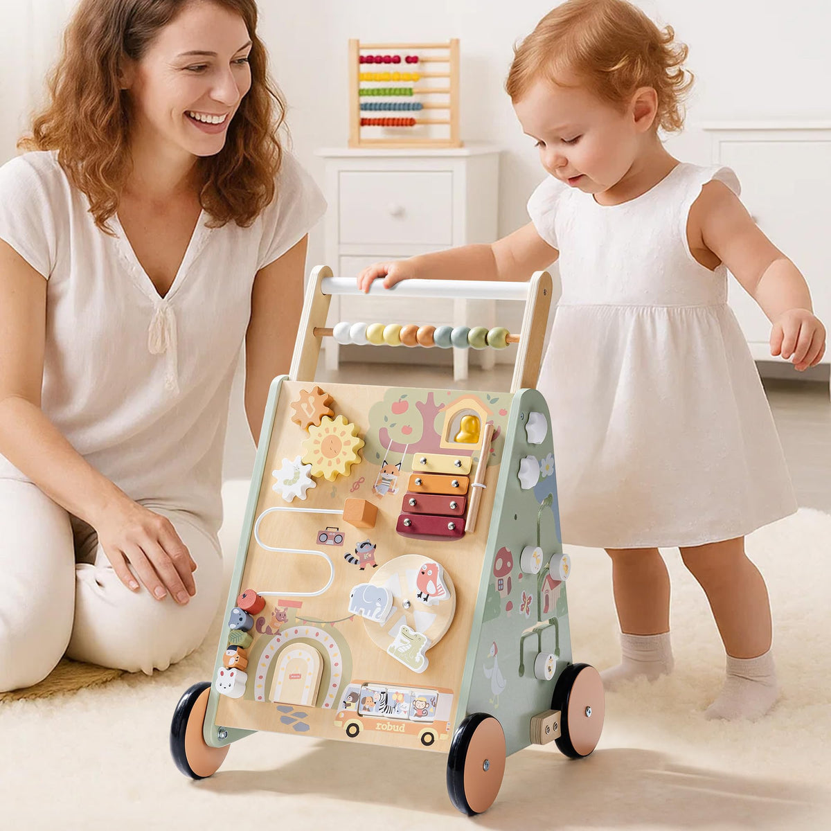 ROBUD adjustable height feature adapts as baby grows.