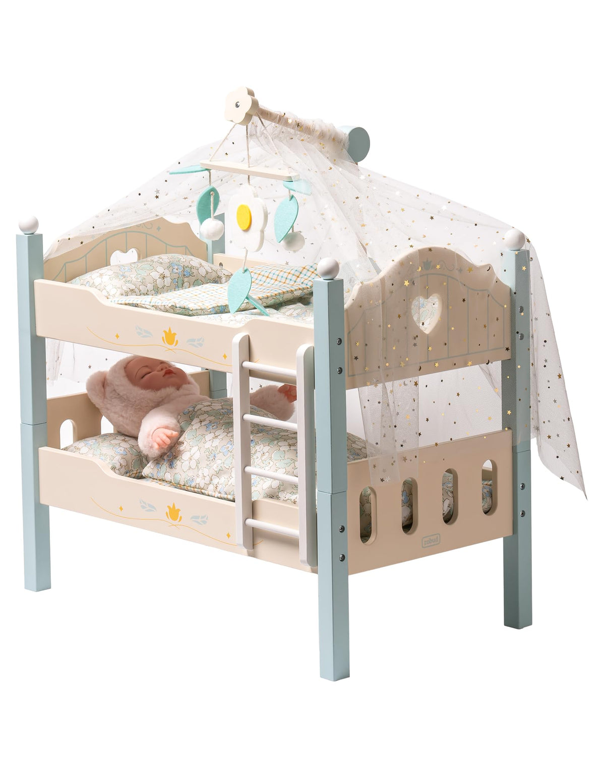 ROBUD baby doll bunk bed with ladder enables quick tool-free assembly