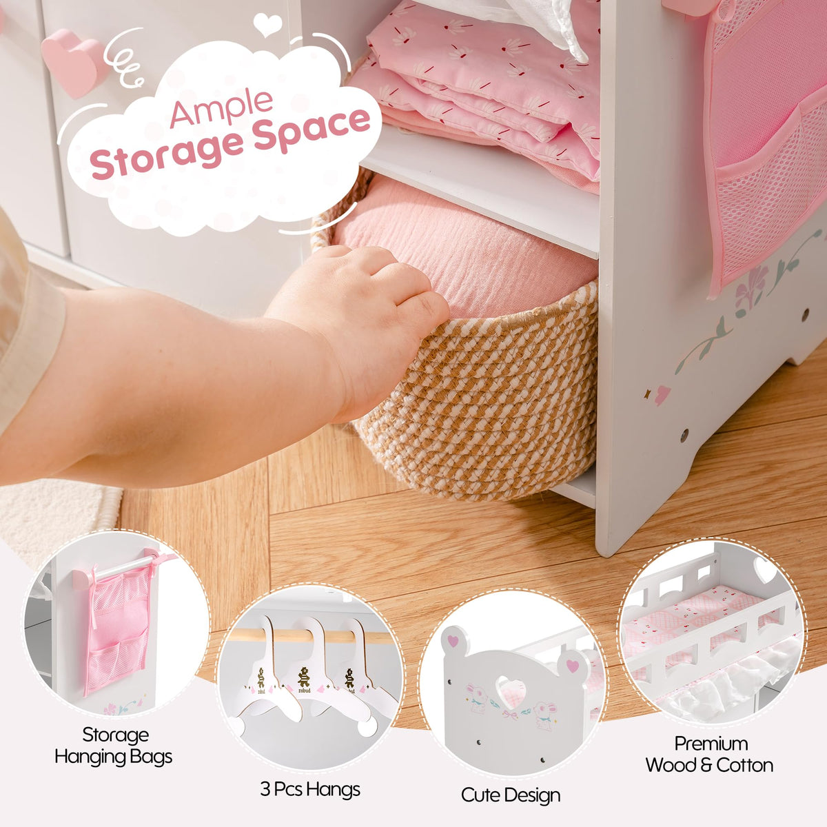 ROBUD bedding set with pillow and sheets gives realistic doll sleep.
