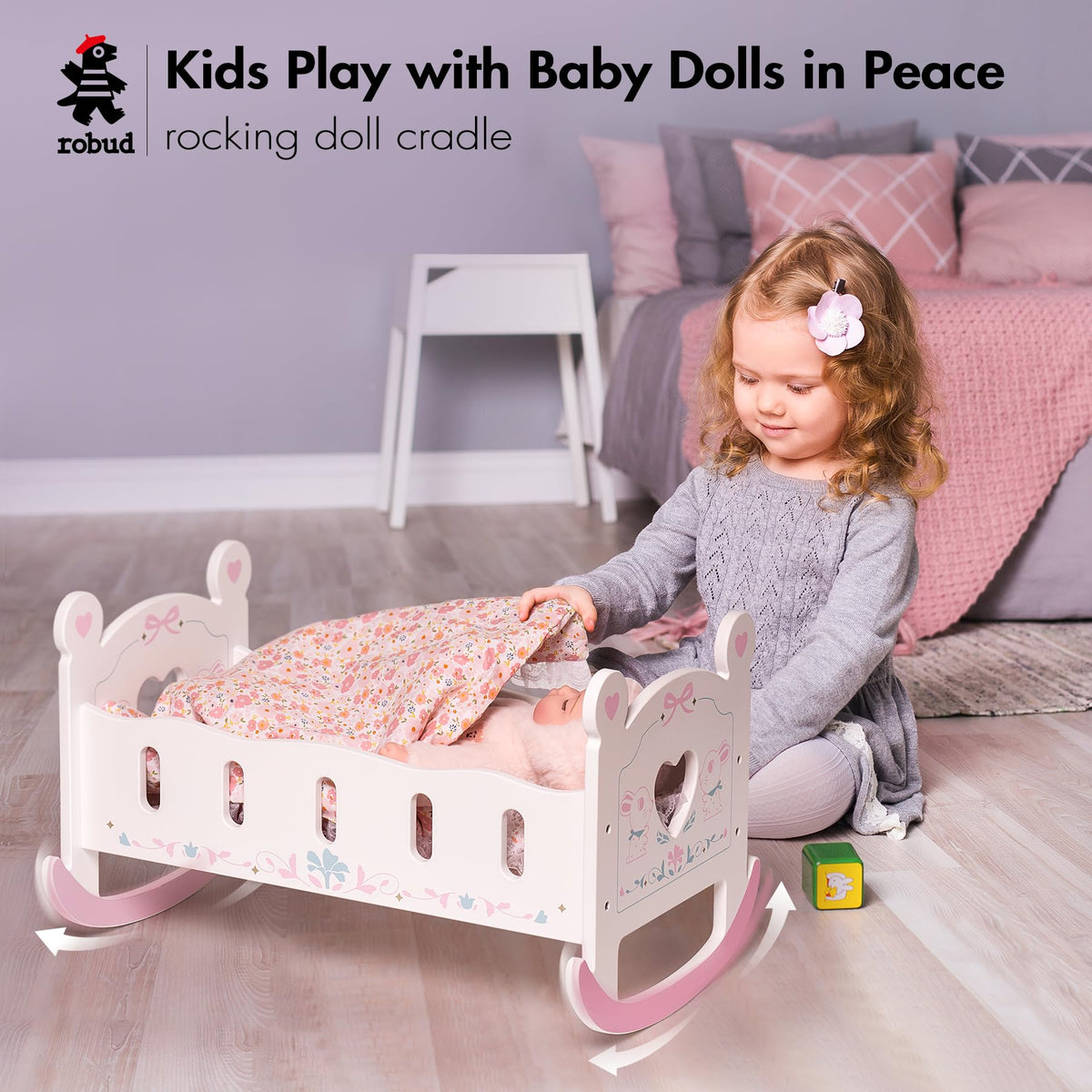 ROBUD doll bed quilt adds warmth to pretend naps and nighttime routines