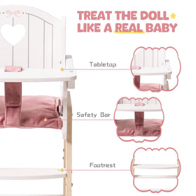 ROBUD Doll High Chair feeding tray lifts easily for pretend mealtime routines