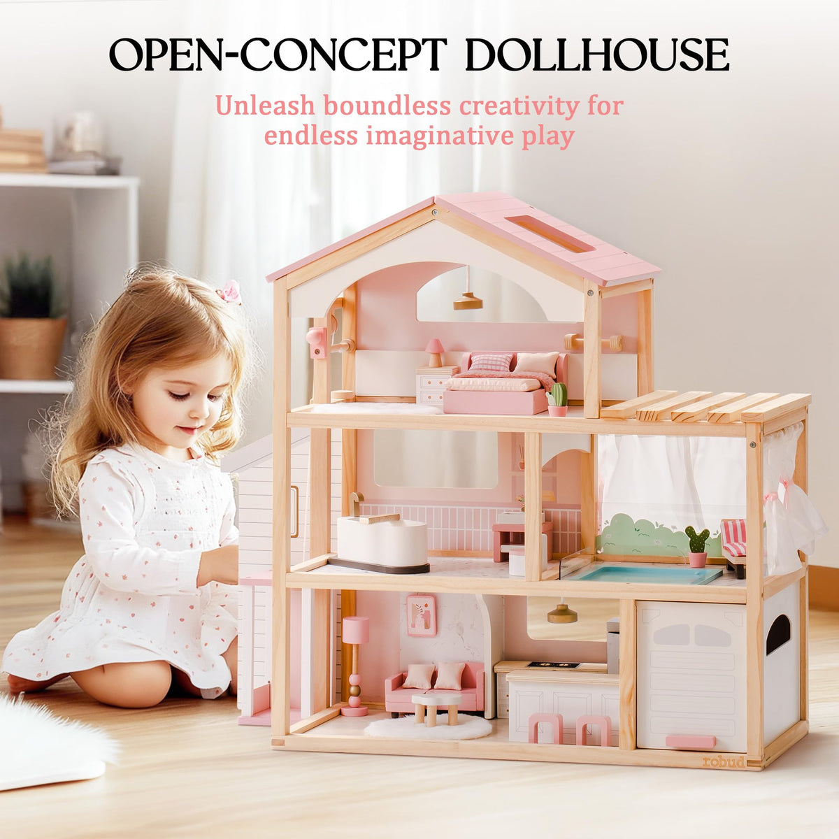 ROBUD dollhouse sanded edges ensure safe kid-friendly play