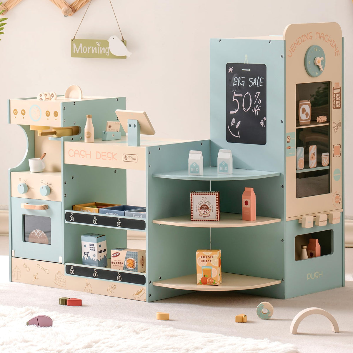 ROBUD grocery store playset cash register fosters imaginative checkout play