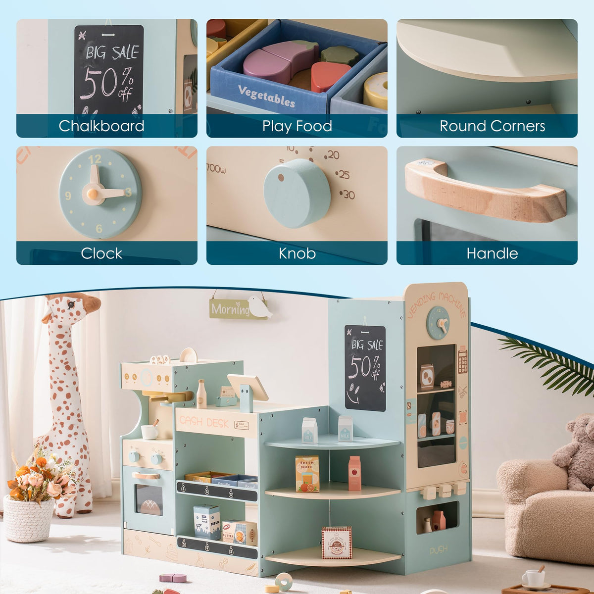 ROBUD grocery store playset oven supports cooking-themed playtime