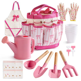 ROBud Kids Gardening Set storage bag keeps tools organized during outdoor play.