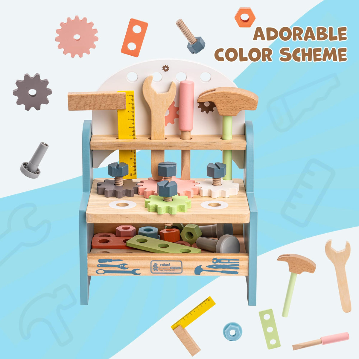 ROBUD Mini Workbench shelf for easy tool storage during pretend projects