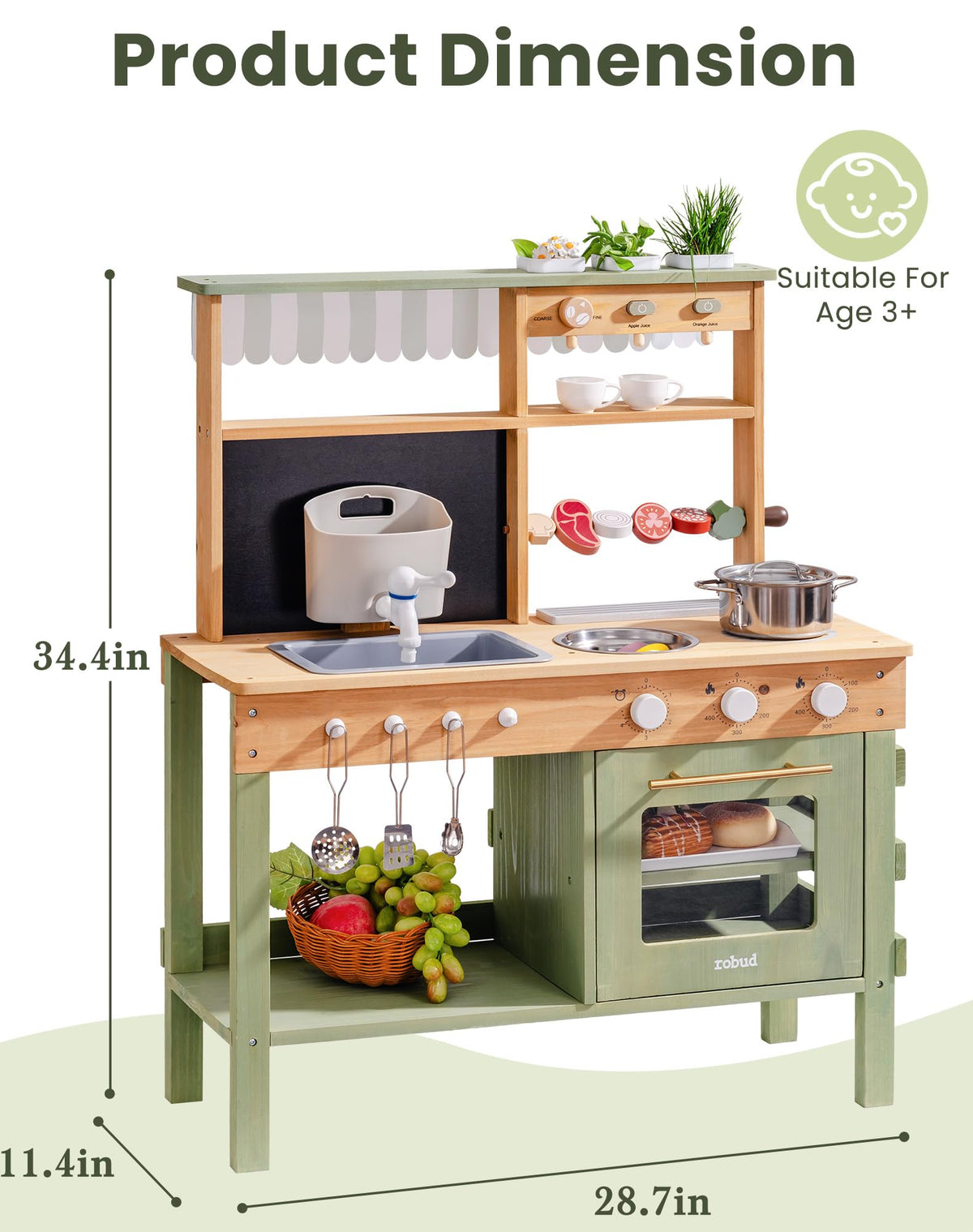 ROBUD Mud Kitchen coffee-juice maker lets kids pretend beverages while cooking.