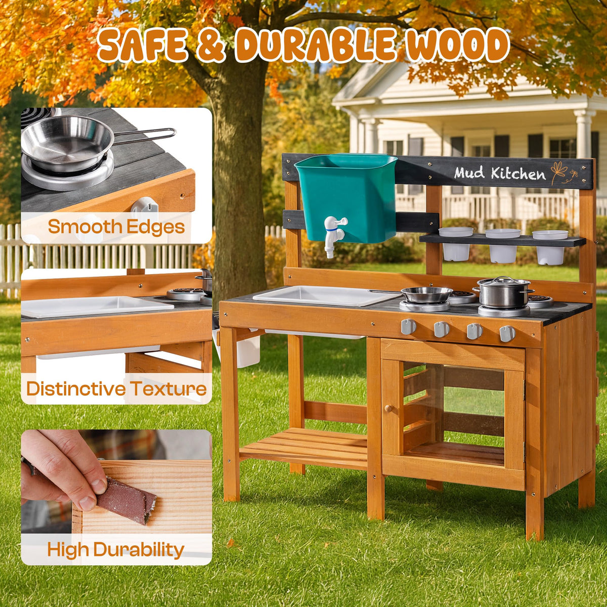 ROBUD mud kitchen garden tools support fine motor pretend tasks.