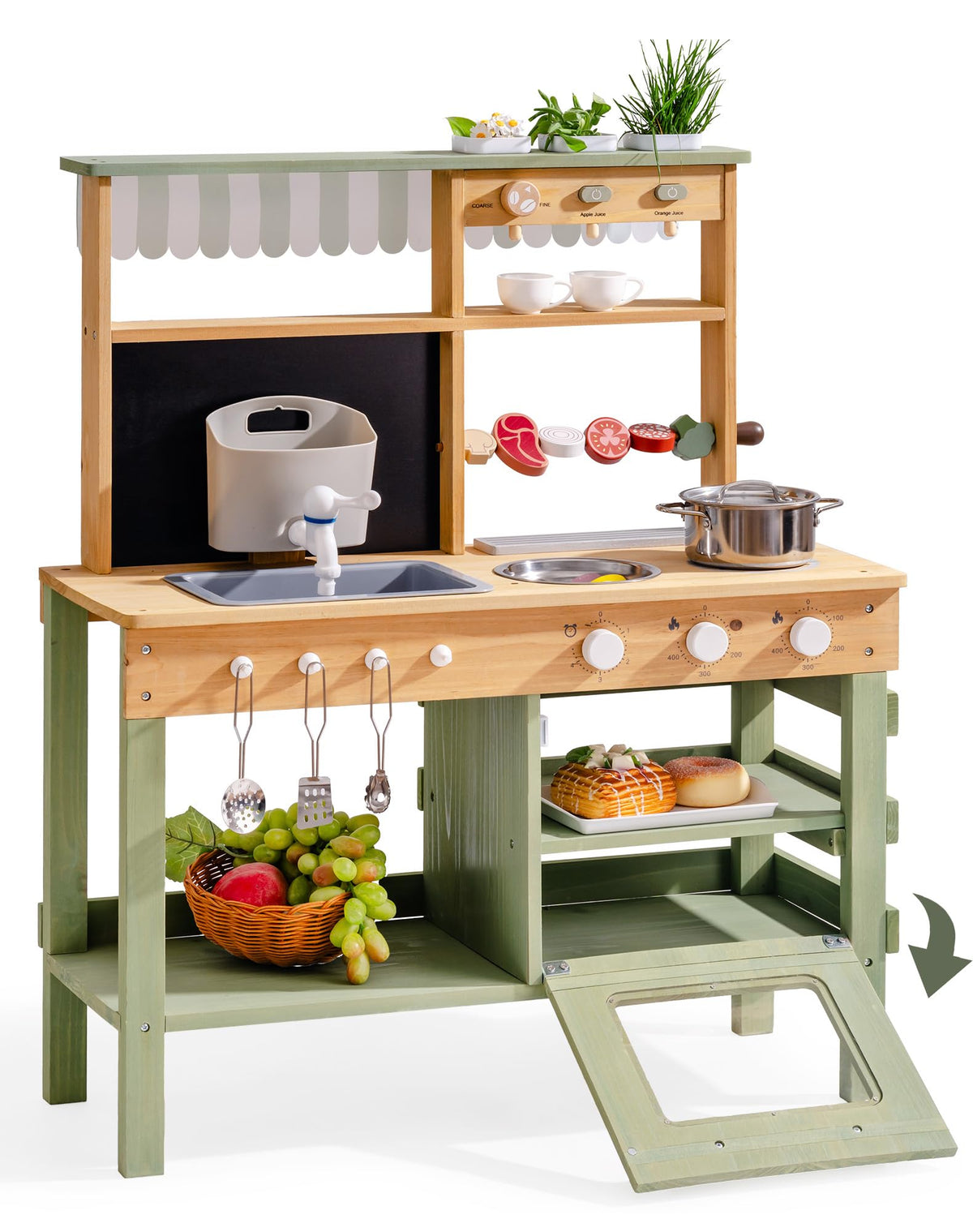 ROBUD Mud Kitchen outdoor BBQ function for kids, inspiring imaginative play outside.