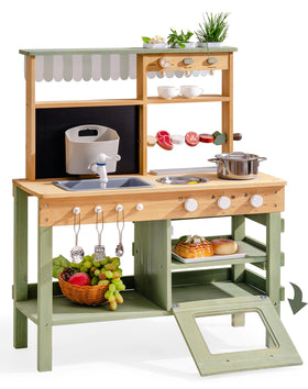 ROBUD Mud Kitchen outdoor BBQ function for kids, inspiring imaginative play outside.