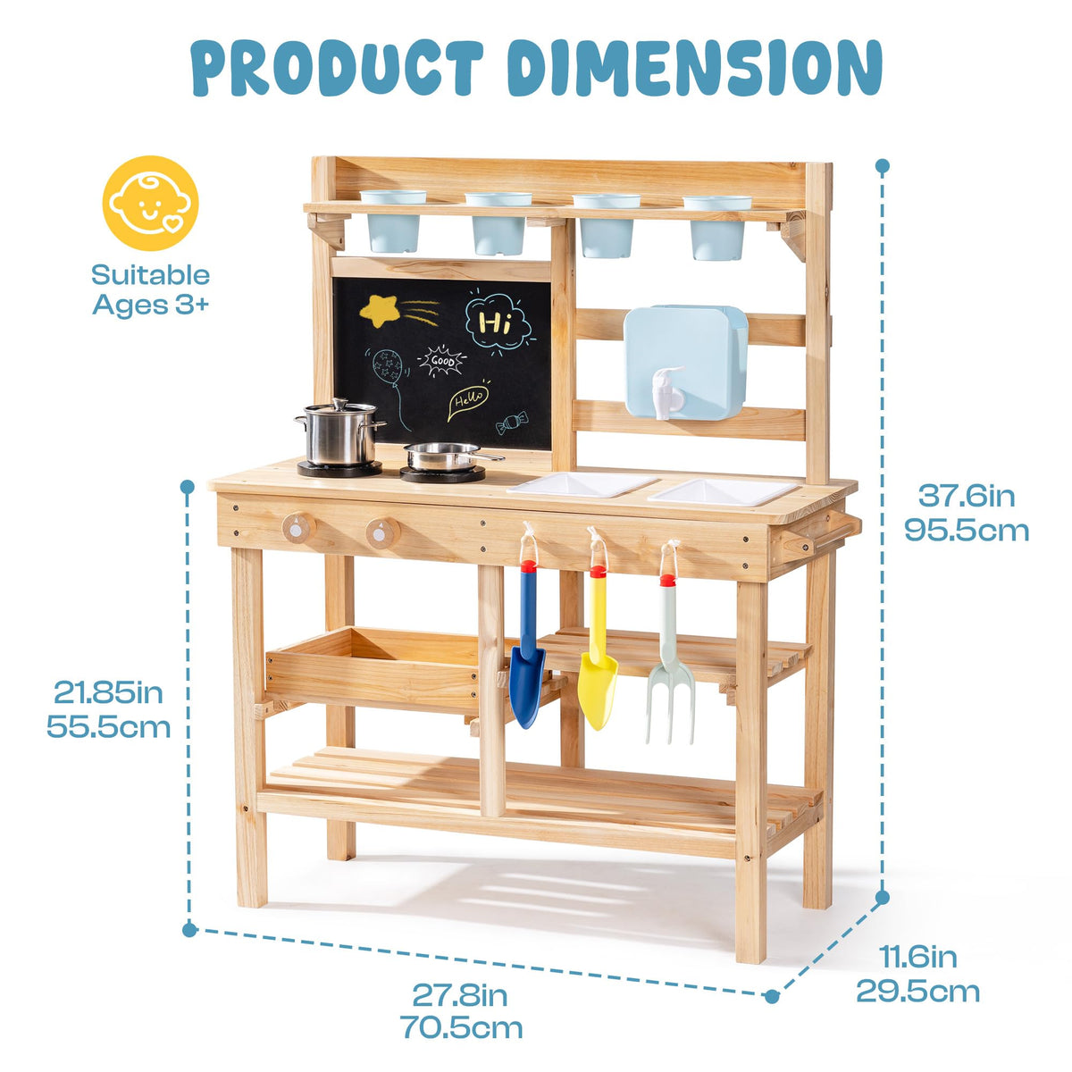ROBUD Mud Kitchen removable sink demonstrates easy cleanup after messy play