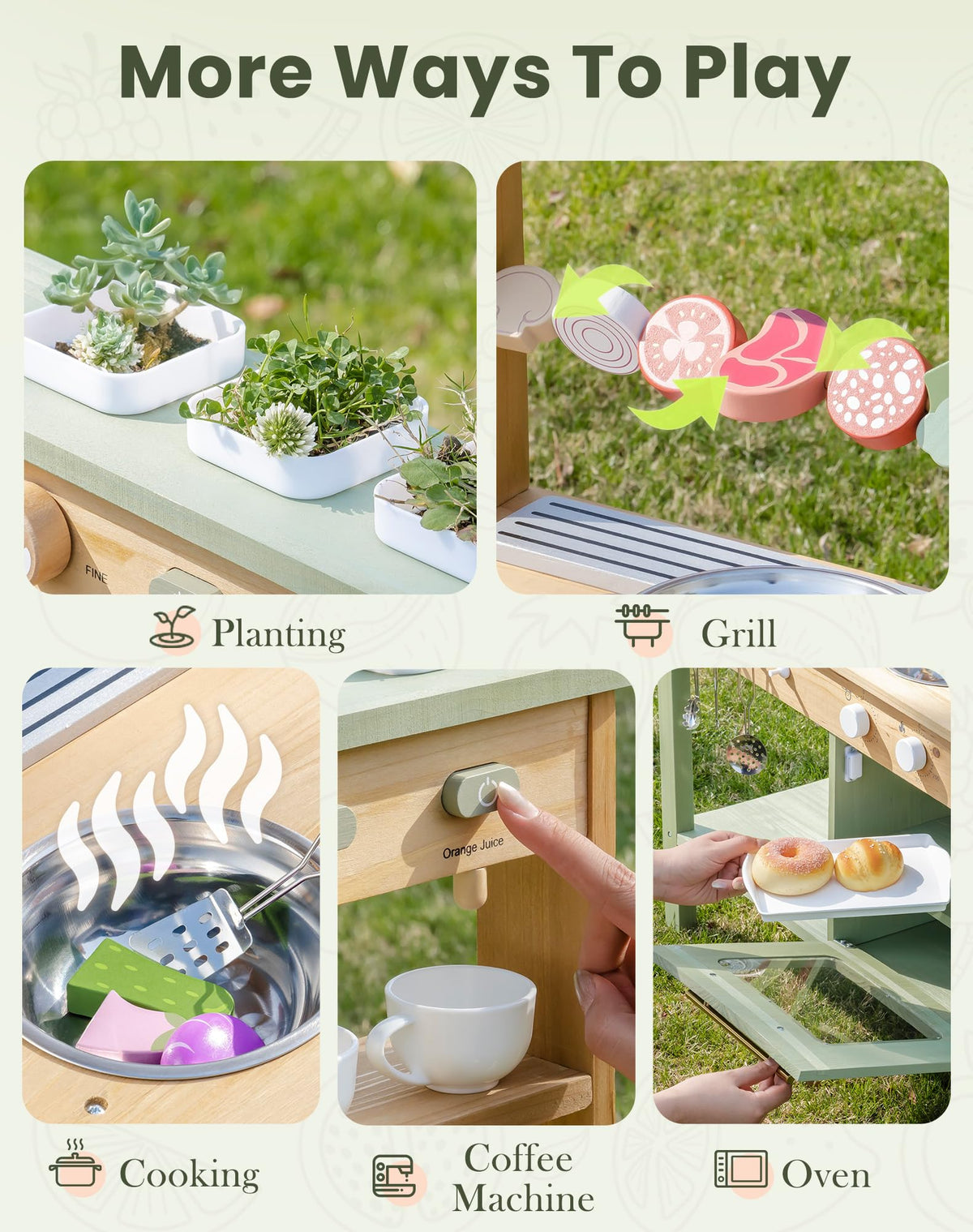 ROBUD Mud Kitchen solid wood construction ensures durable outdoor use.