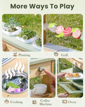 ROBUD Mud Kitchen solid wood construction ensures durable outdoor use.