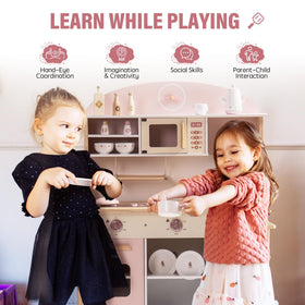 ROBUD Play Kitchen kid-playing scene, children enjoying imaginative kitchen play.