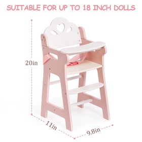 ROBUD portable wooden doll high chair ready for easy cleanup after playtime.