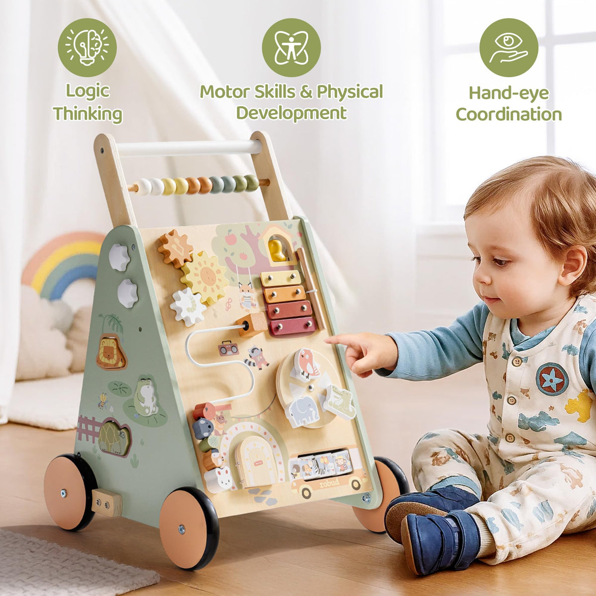 ROBUD rounded edges ensure safe exploration on wooden walker.