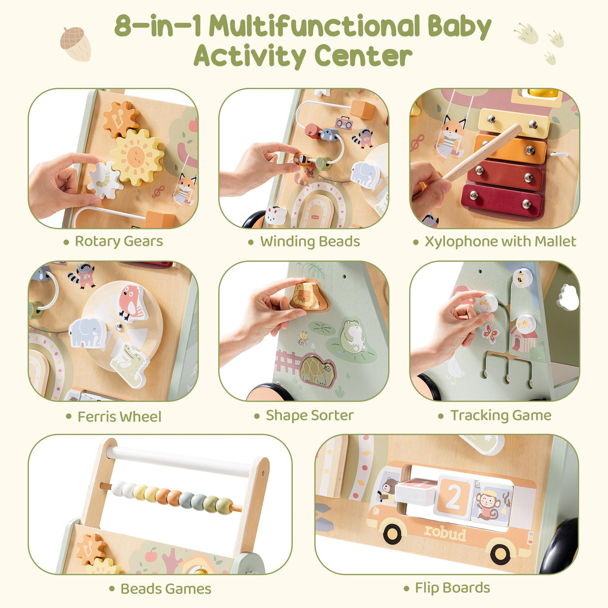 ROBUD salad sliders activity on walker supports hand-eye coordination.