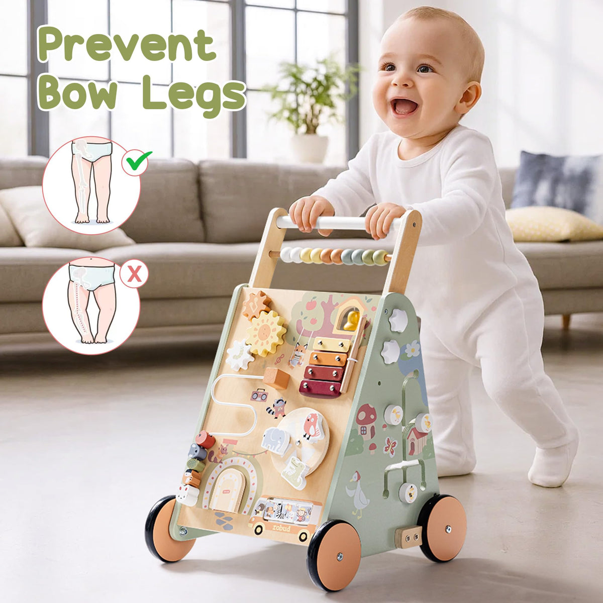 ROBUD sea fishing game on walker invites tactile play and fine motor practice.