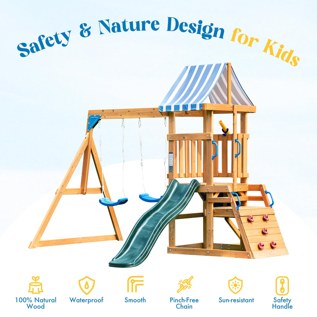 ROBUD swing set blackboard invites drawing and imaginative play outdoors.