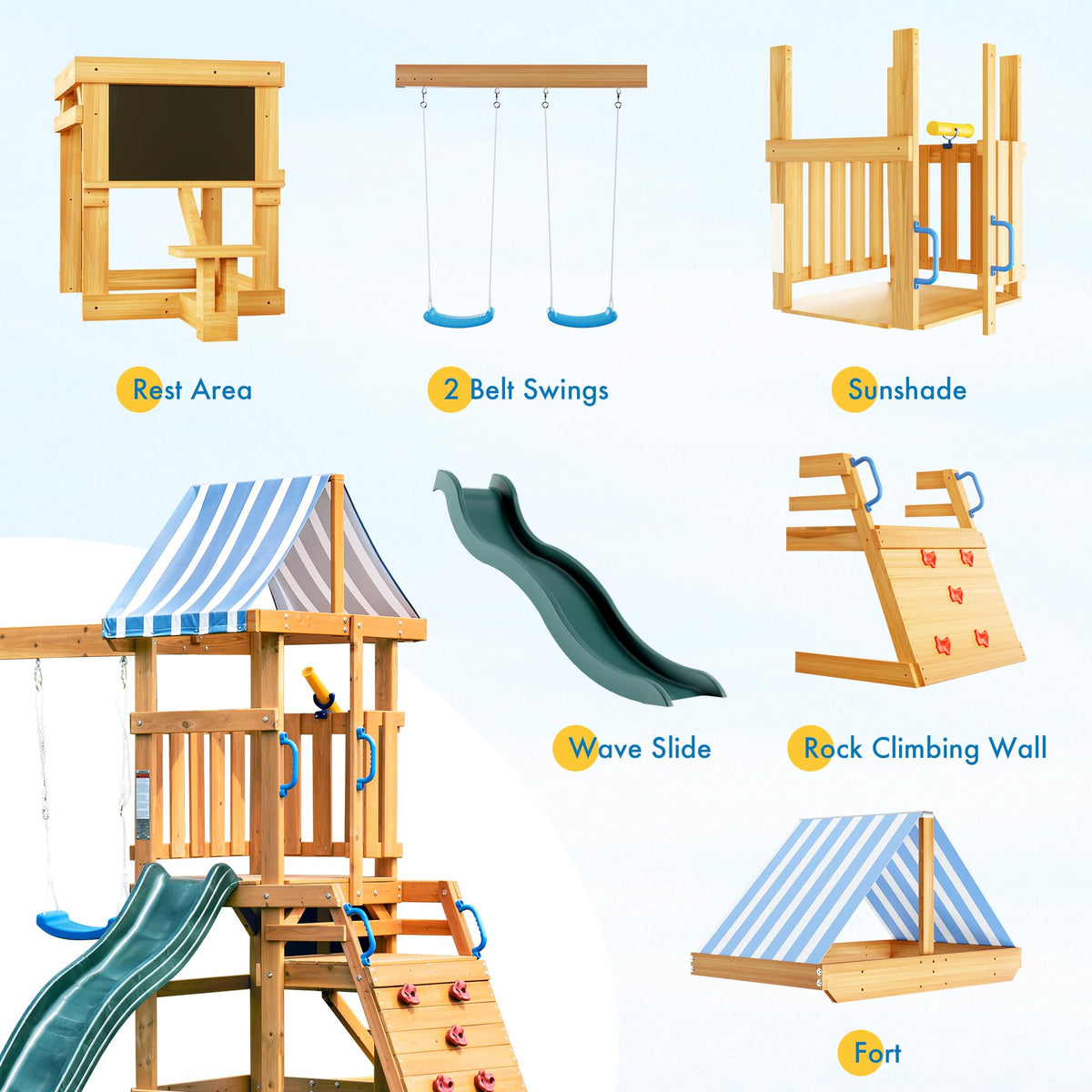 ROBUD swing set fort area creates a cozy nook for creative play.