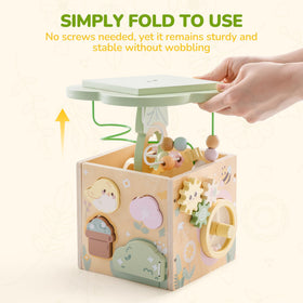 ROBud activity cube uses a non-toxic finish for safe nursery play.