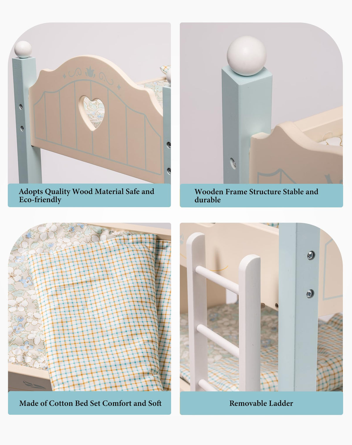 ROBUD wooden construction provides durable play for dolls