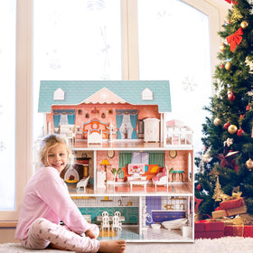 ROBud wooden dollhouse detailed interior captivates kids with colorful rooms and textures.
