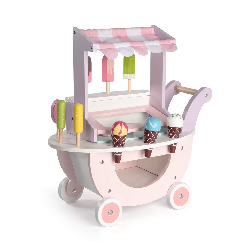 ROBUD wooden ice cream cart pink front view promotes imaginative play and language development