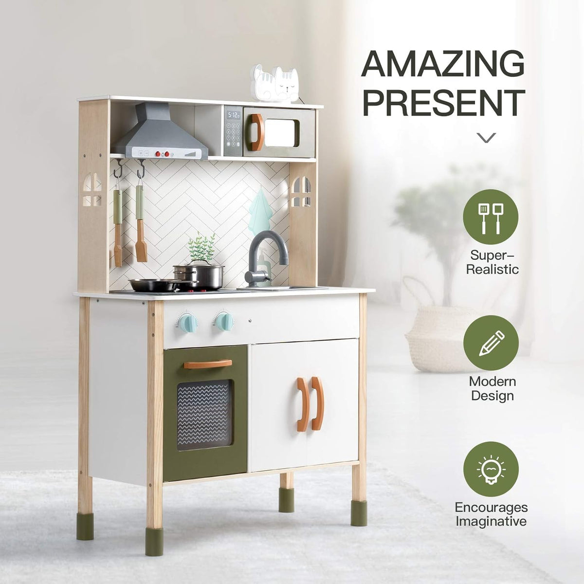 ROBUD wooden cookware set supports cooperative pretend meals and sharing.