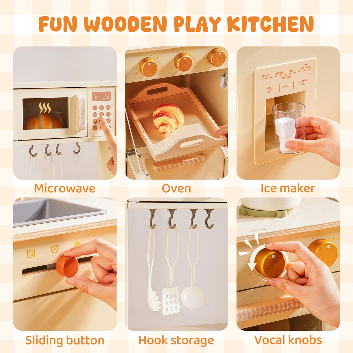 ROBUD wooden play kitchen ice maker for pretend beverage making