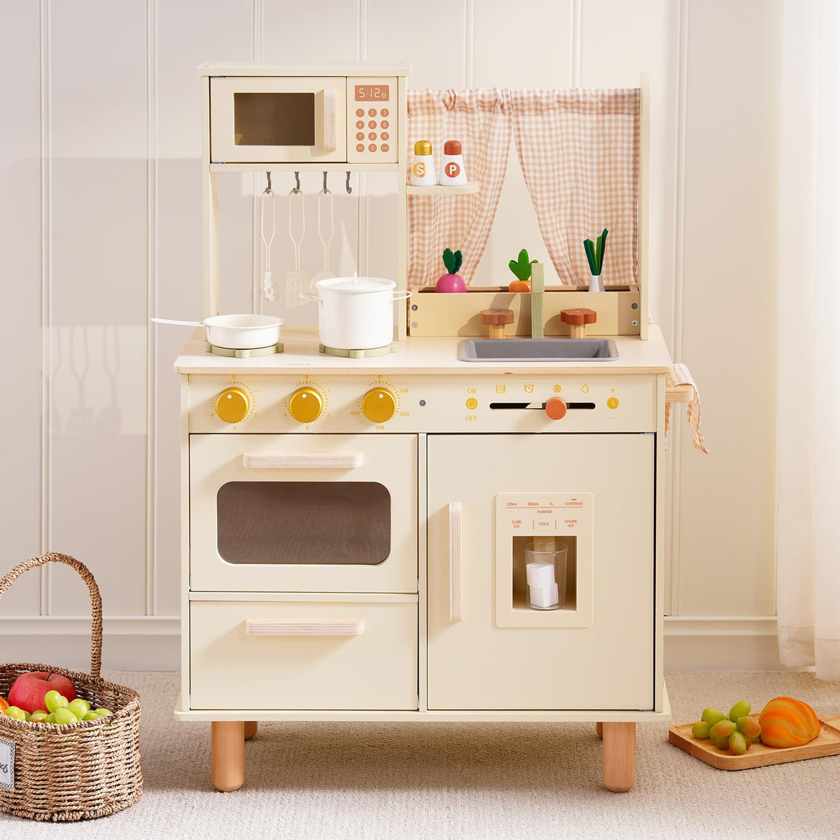 ROBUD wooden play kitchen microwave for imaginative pretend cooking