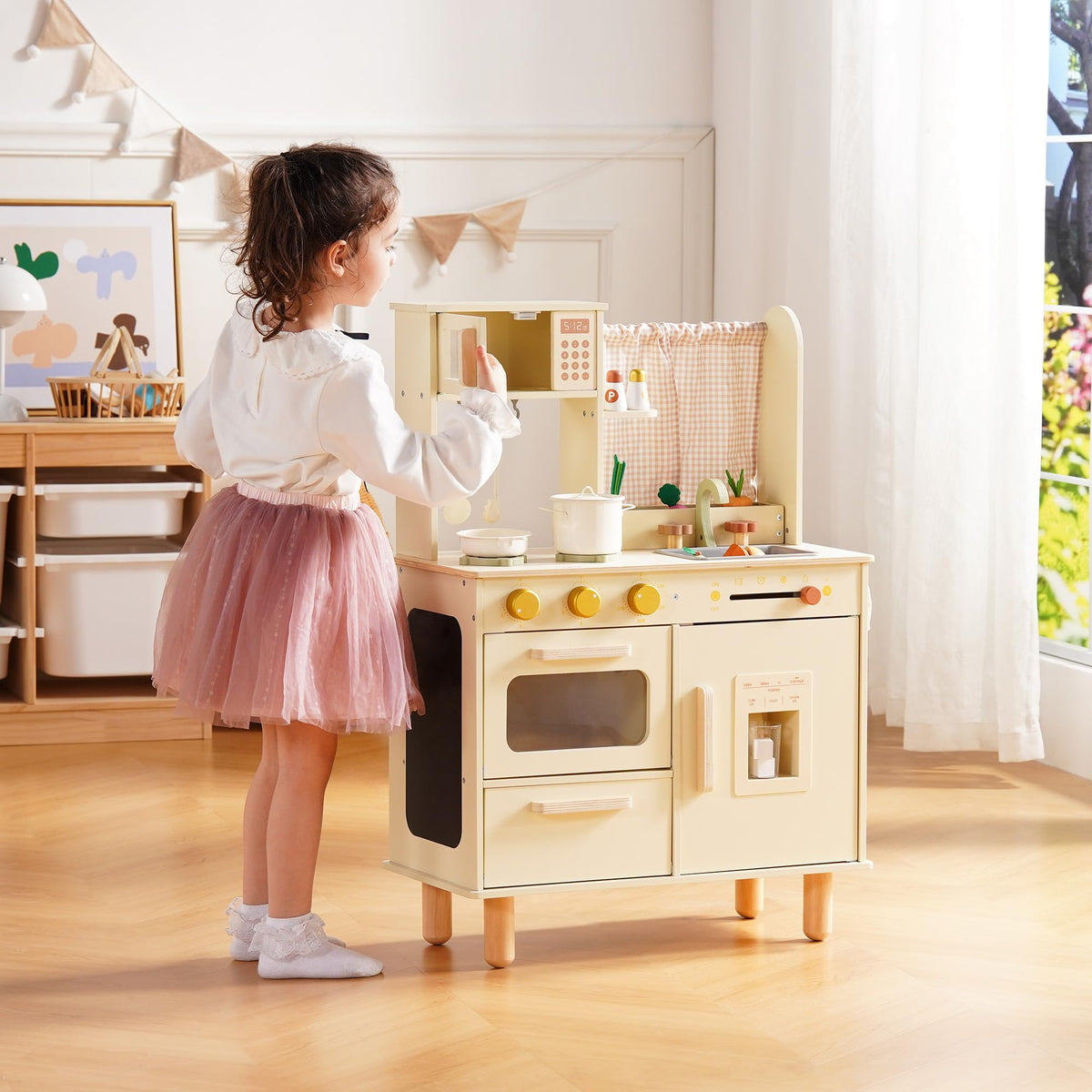 ROBUD wooden play kitchen sink for realistic cleanup pretend play