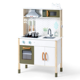 ROBUD wooden play kitchen stovetop with lights for imaginative cooking play.