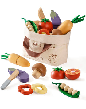 ROBUD wooden toy food eggplant for imaginative play and creative pretend meals.