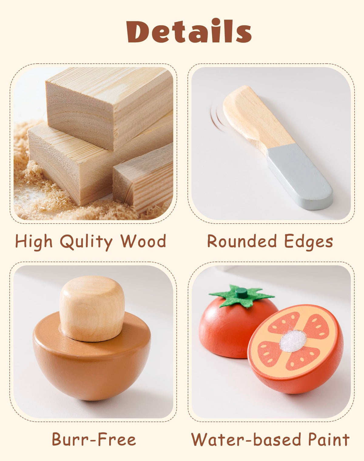 ROBUD wooden toy food pea pod for educational play and nutrition awareness.