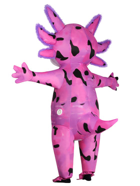 ROC PARTY axolotl costume battery pack supports extended wear with spare batteries recommended.