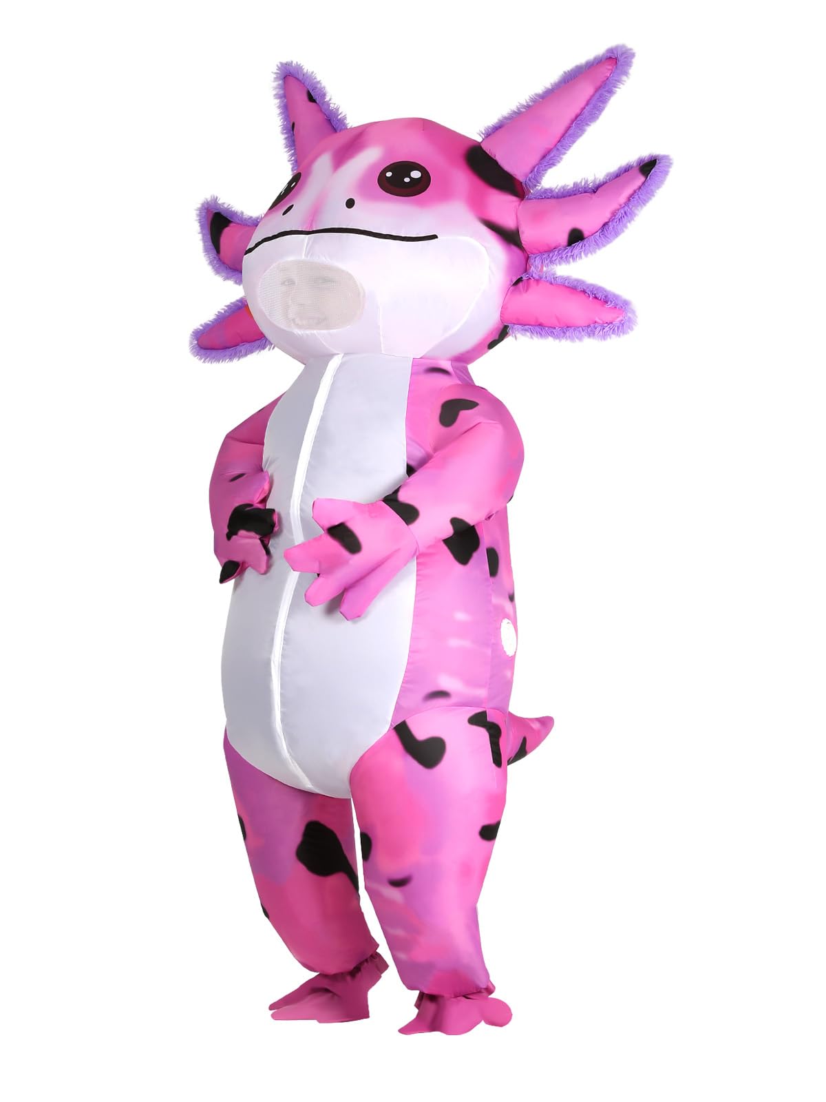 ROC PARTY axolotl costume blower powers rapid inflation for quick transitions.