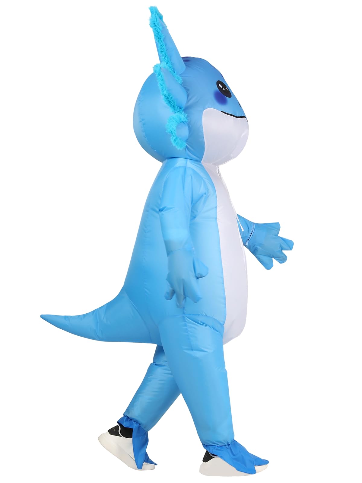ROC PARTY axolotl costume blower powering quick, dramatic inflation for instant fun.