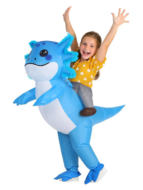 ROC PARTY kids inflatable axolotl costume blue LXL for playful cosplay fun at parties.