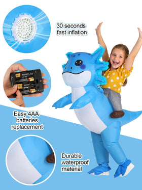 ROC PARTY inflatable blue axolotl costume promotes safe, entertaining play at parties.