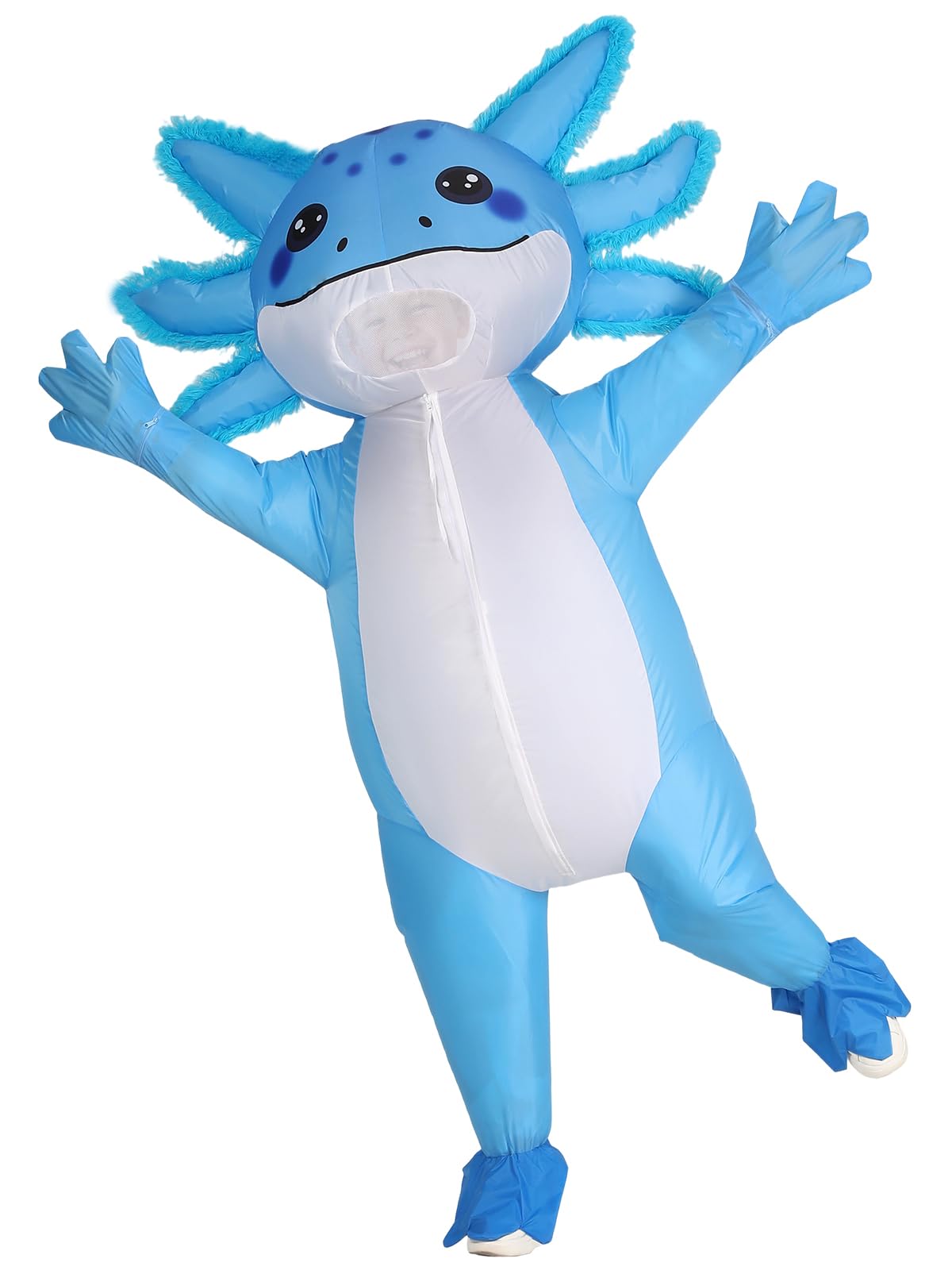 ROC PARTY inflatable axolotl costume in pink for playful cosplay and parties.